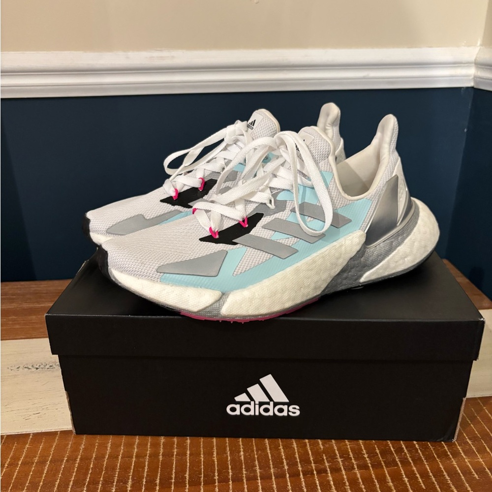 Women’s Adidas X9000L4 Boost Running Shoes Crystal White/ Silver, Size 10.5